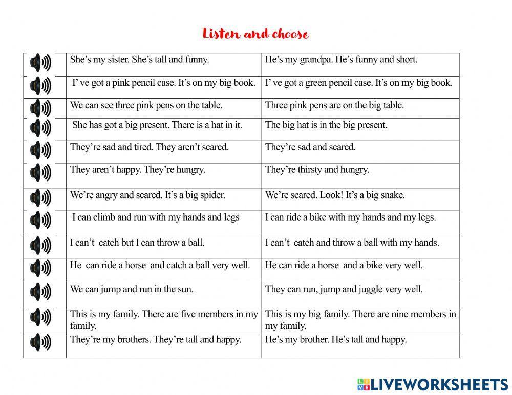 Listen and choose review Unit 1-6 Academy 1