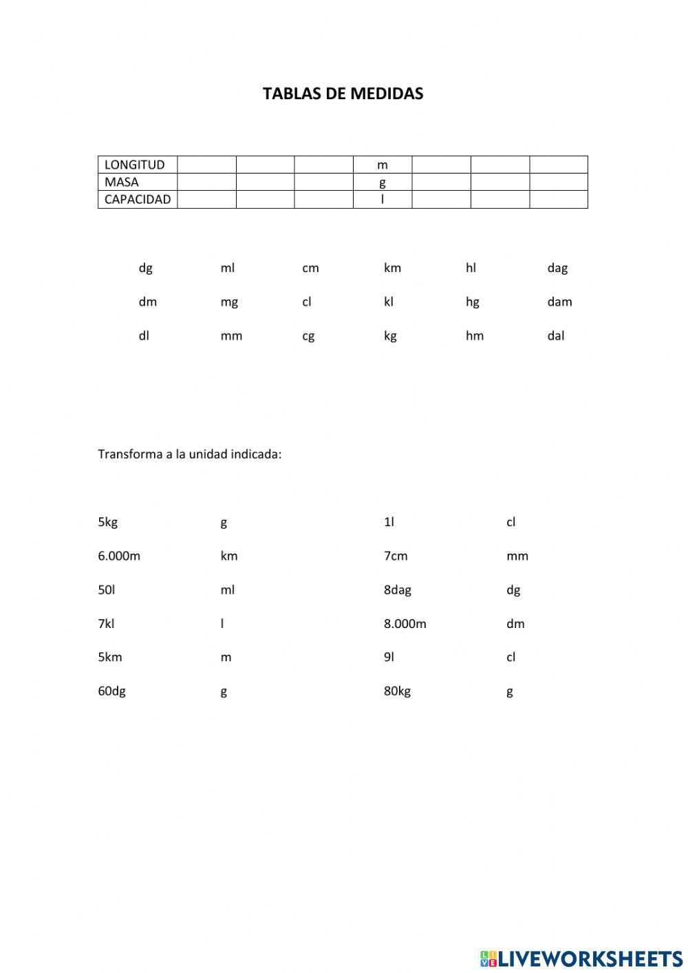 Medidas de longitud, masa y capacidad