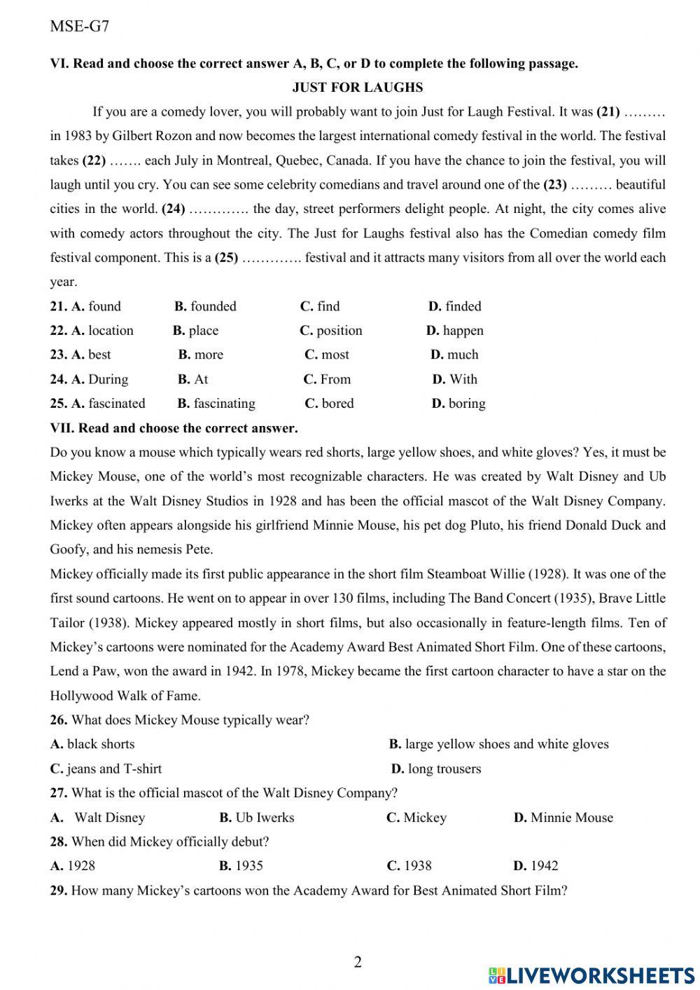 Sample test for the second term