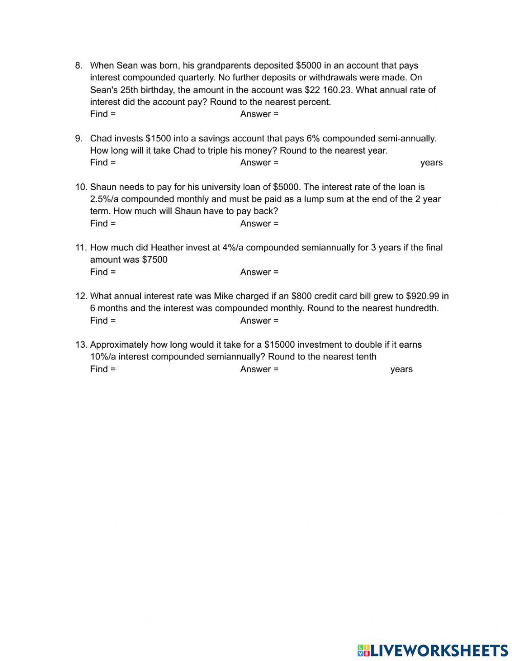 2023054 Simple & Compound Interest Problems Michelle