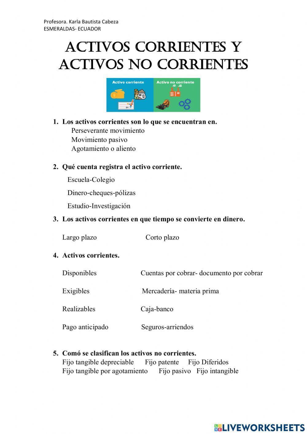 Activos corrientes y no corrientes Activos corrientes y no corrientes