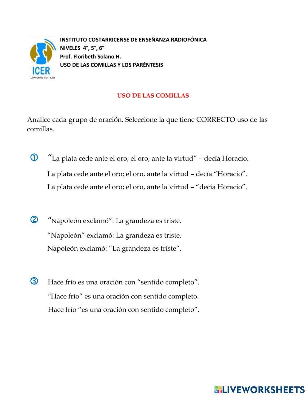 Uso de comillas y paréntesis