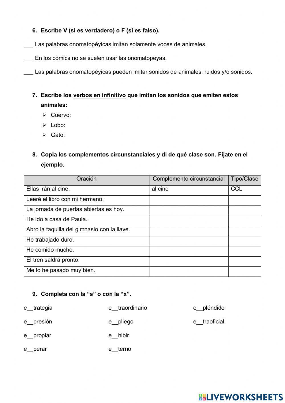 Examen castellano tema 7 y 8