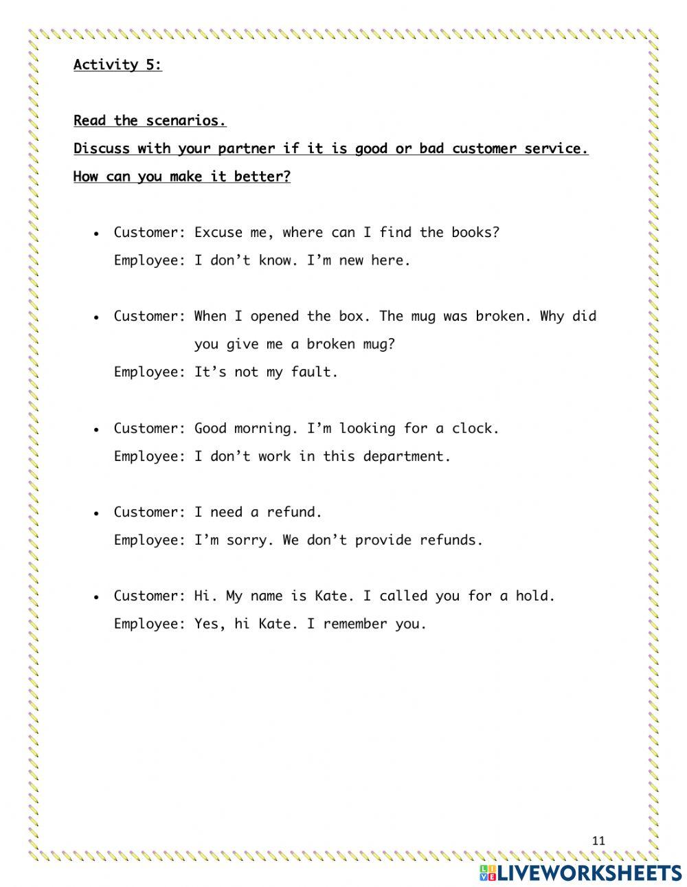 Customer Service Activity 5 Unit 1 