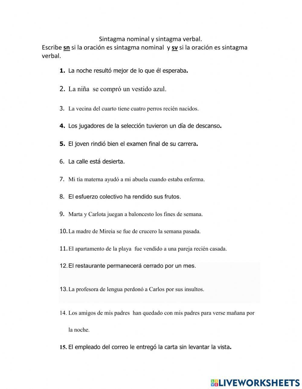 Oraciones sintagma nominal y verbal