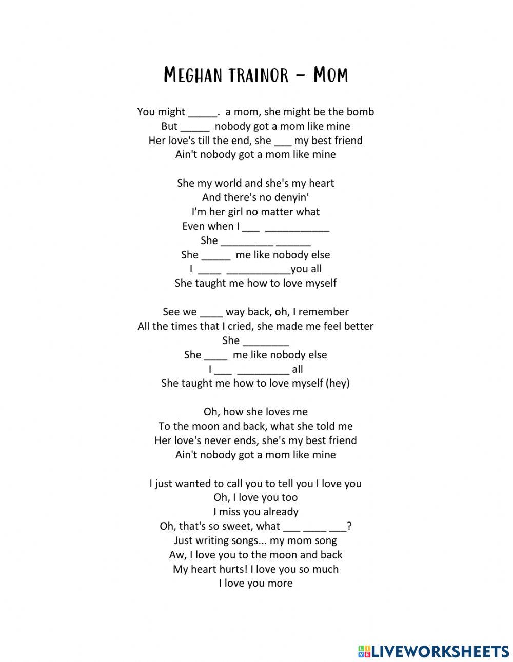 Mom - Meghan Trainor Interactive Worksheet | Live Worksheets
