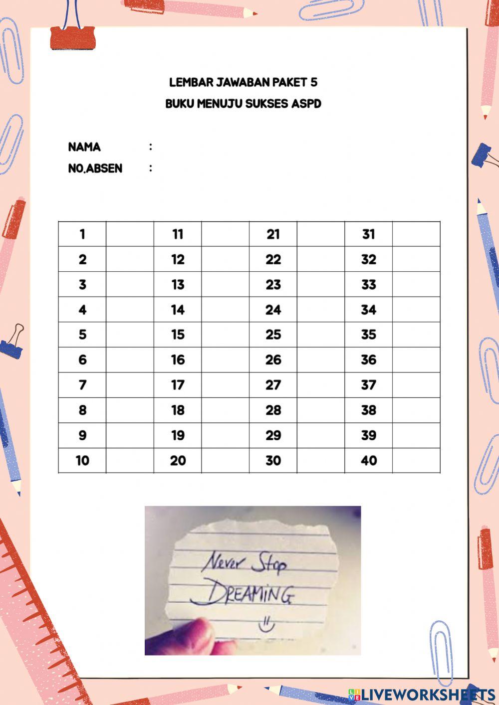 Lembar jawab paket 5 menuju sukses