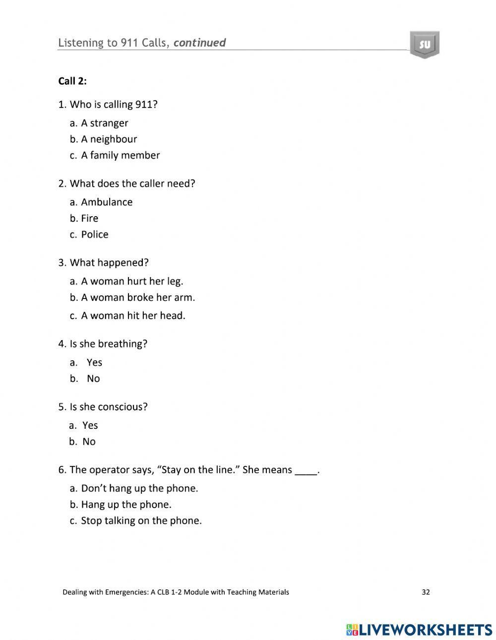 CLB 1-2 Listening to 911 calls