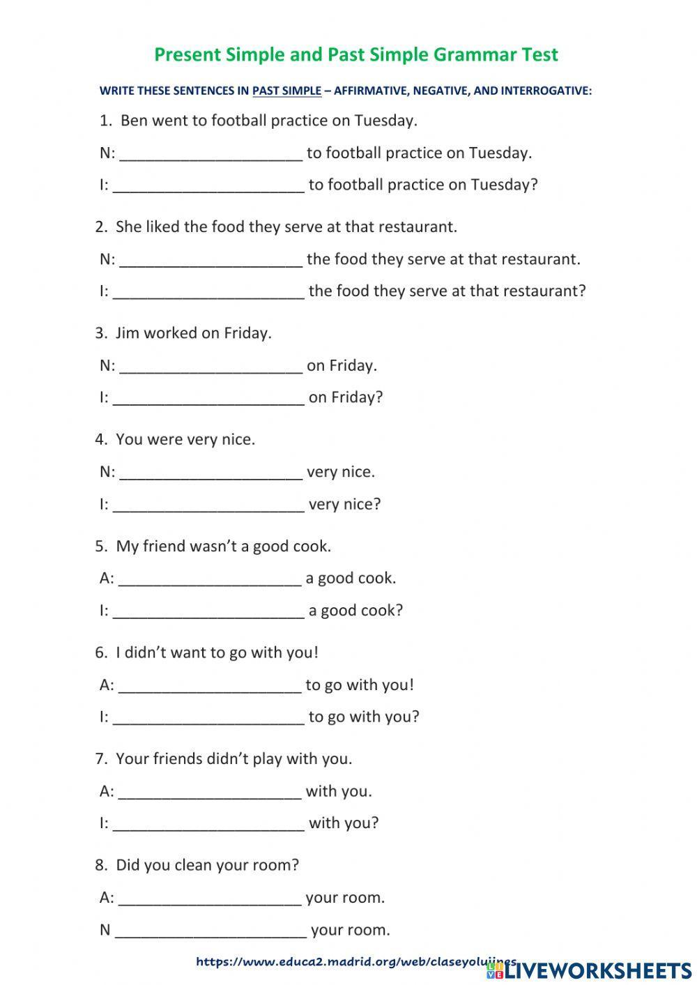 Present Simple & Past Simple Test