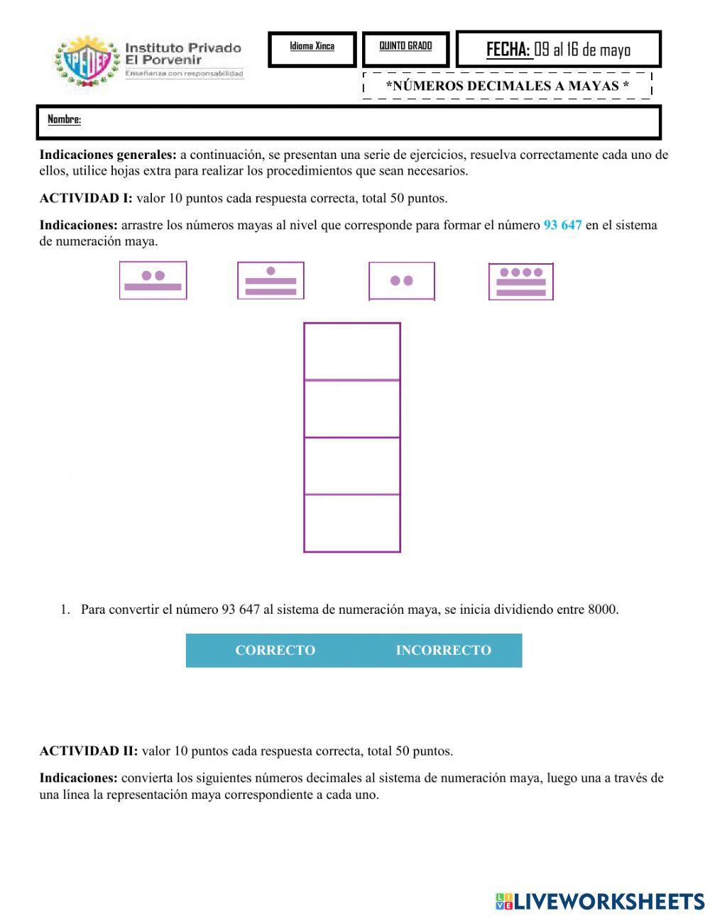 Números decimales a mayas