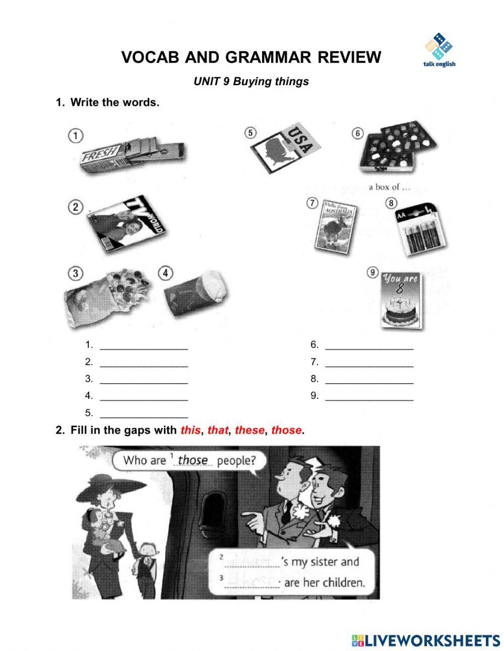 VOCAB AND GRAMMAR REVIEW UNIT 9 Buying things