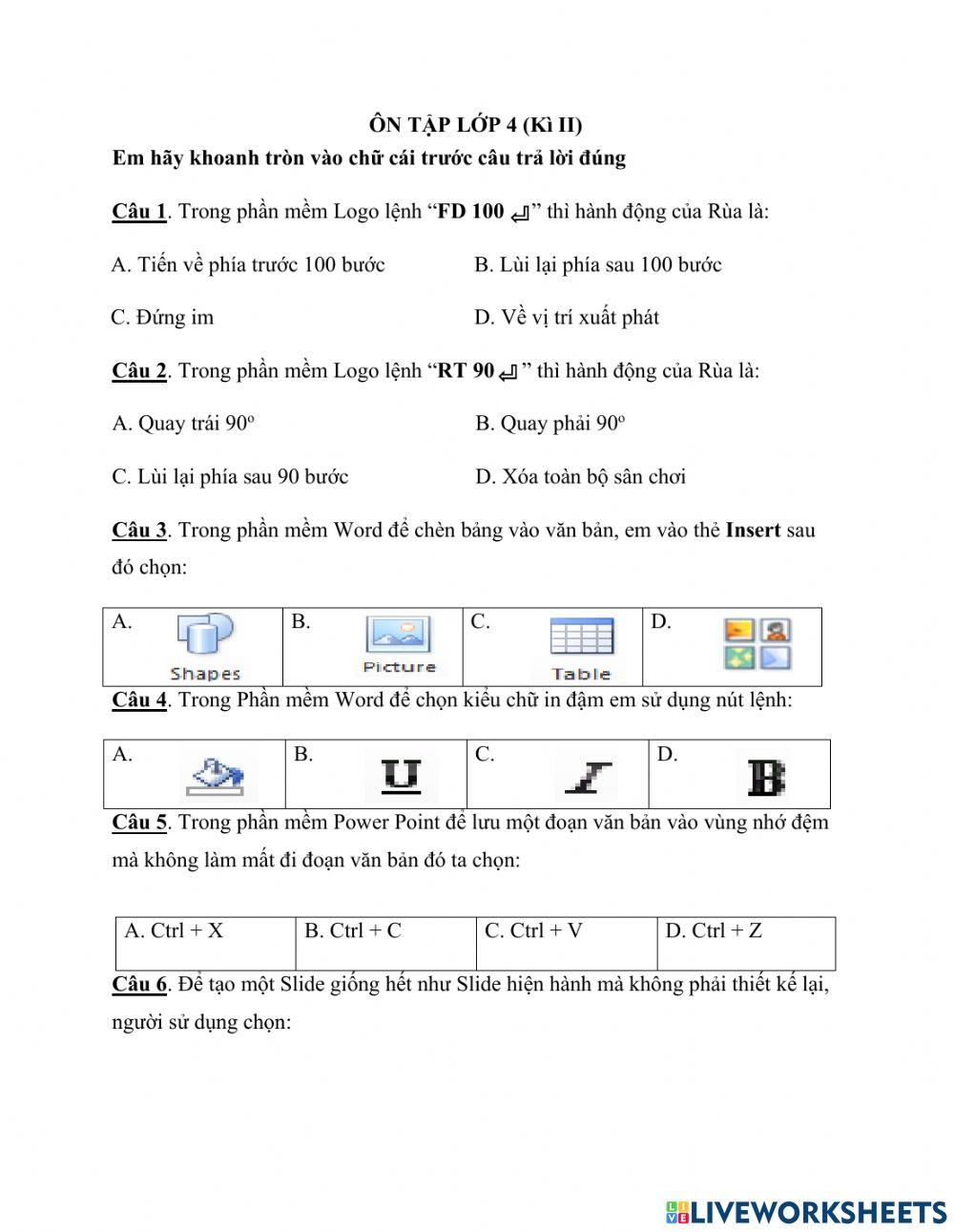 Ôn tập môn Tin học lớp 4 (kì 2)