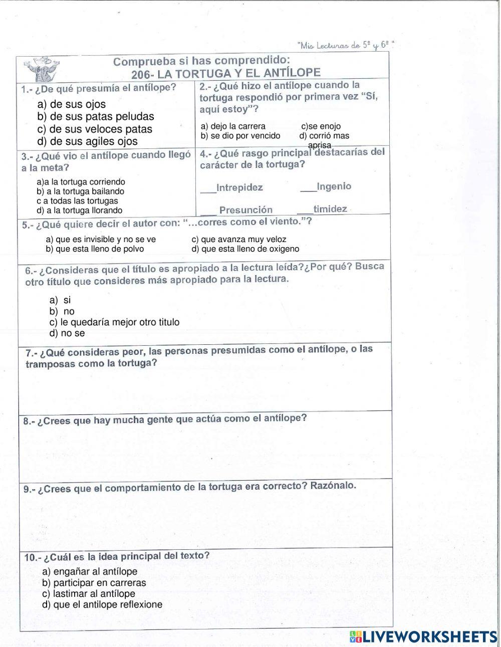 Lectura de comprensión 6o