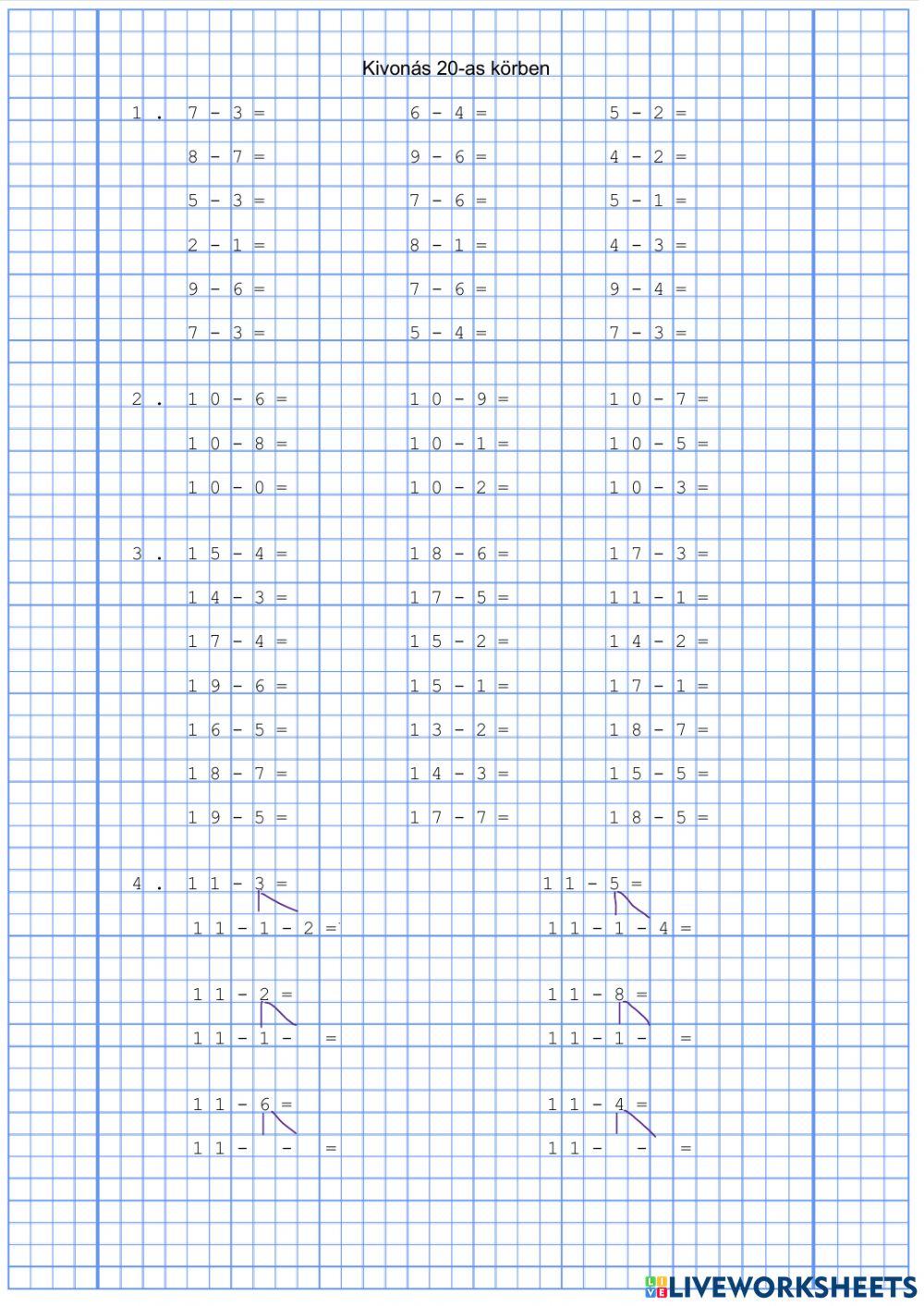 Kivonás 20-as számkörben