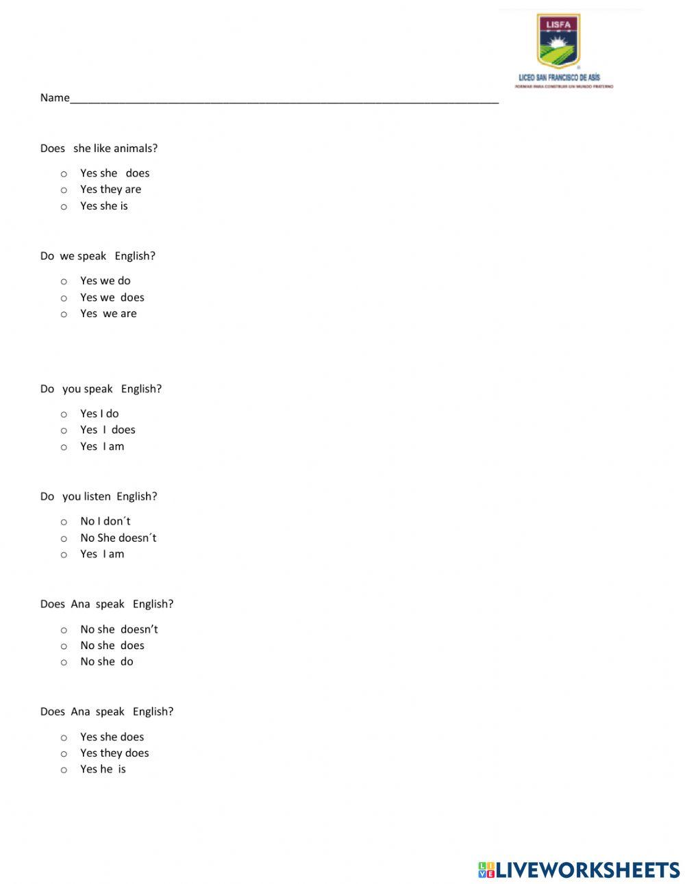Do does online pdf worksheet | Live Worksheets