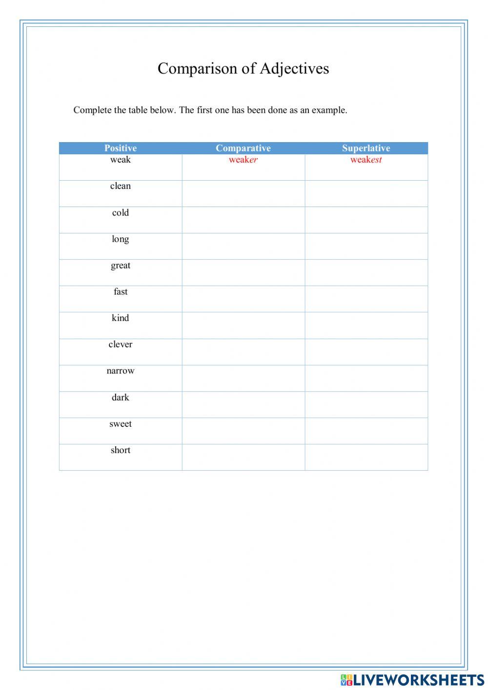 Comparison of Adjectives Live Worksheet01