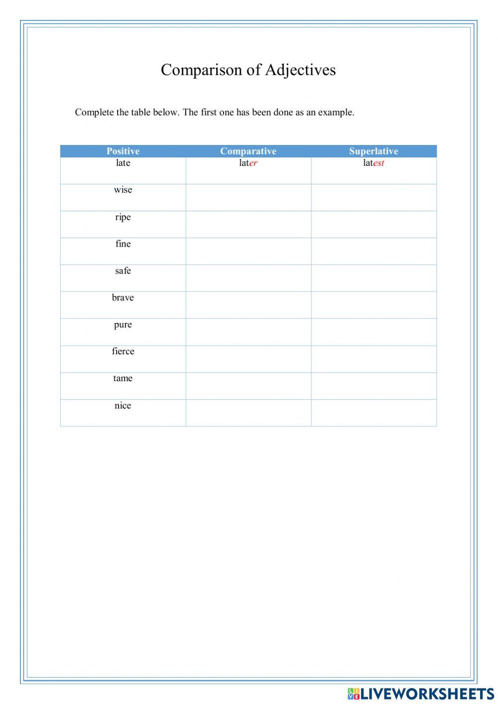 Comparison of Adjectives Live Worksheet02