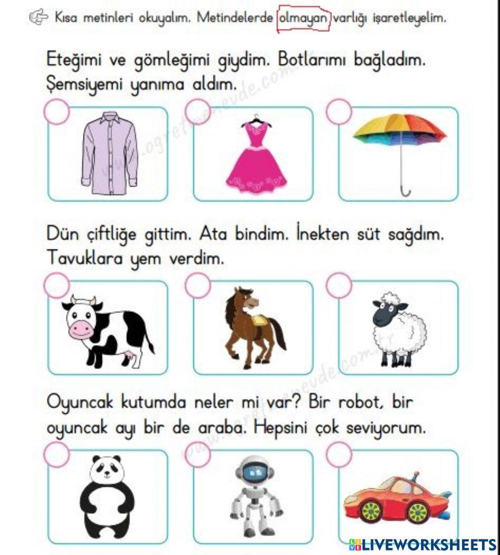 Cümleyi oku, olmayan nesneyi BUL!!!