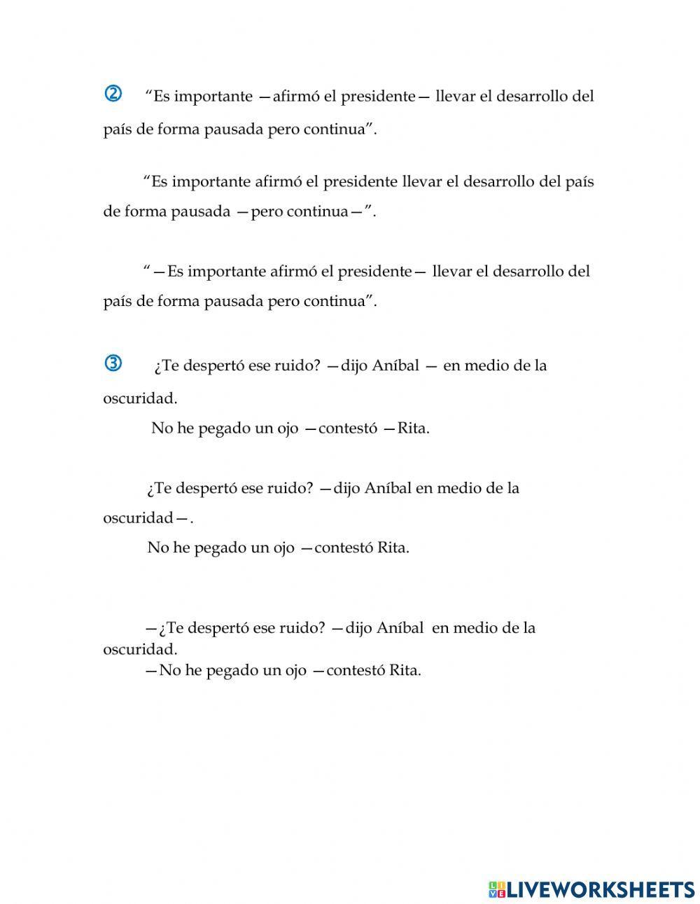 Uso de puntos suspensivos y la raya