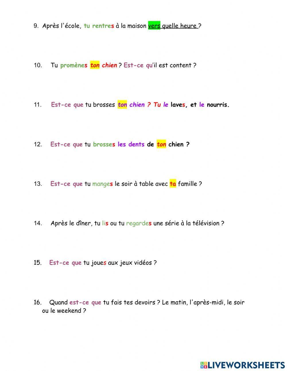French Reflexive verbs Questions