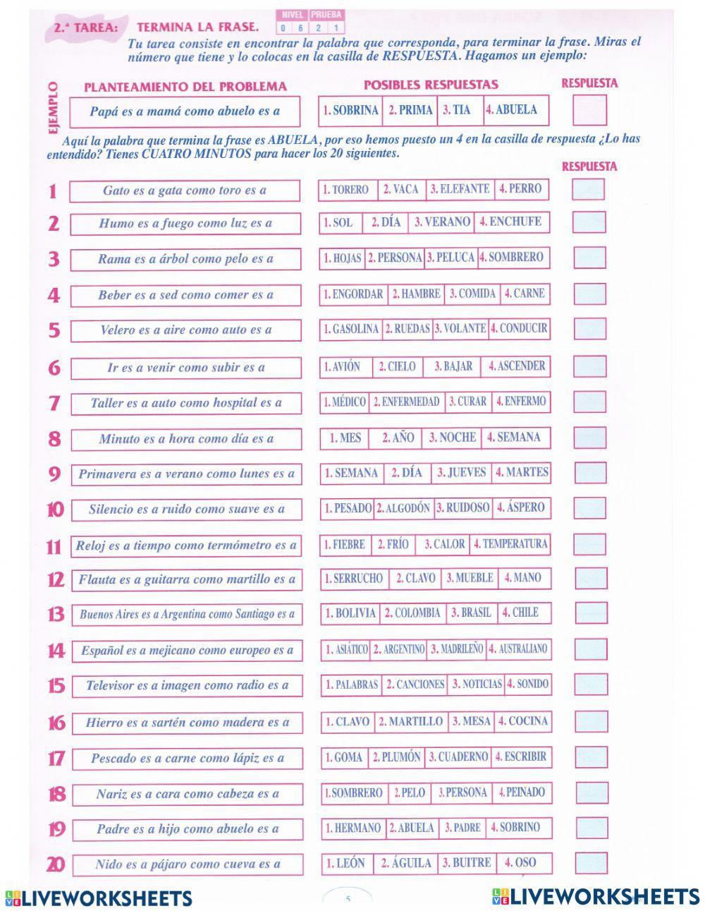 Ejercicios de analogía