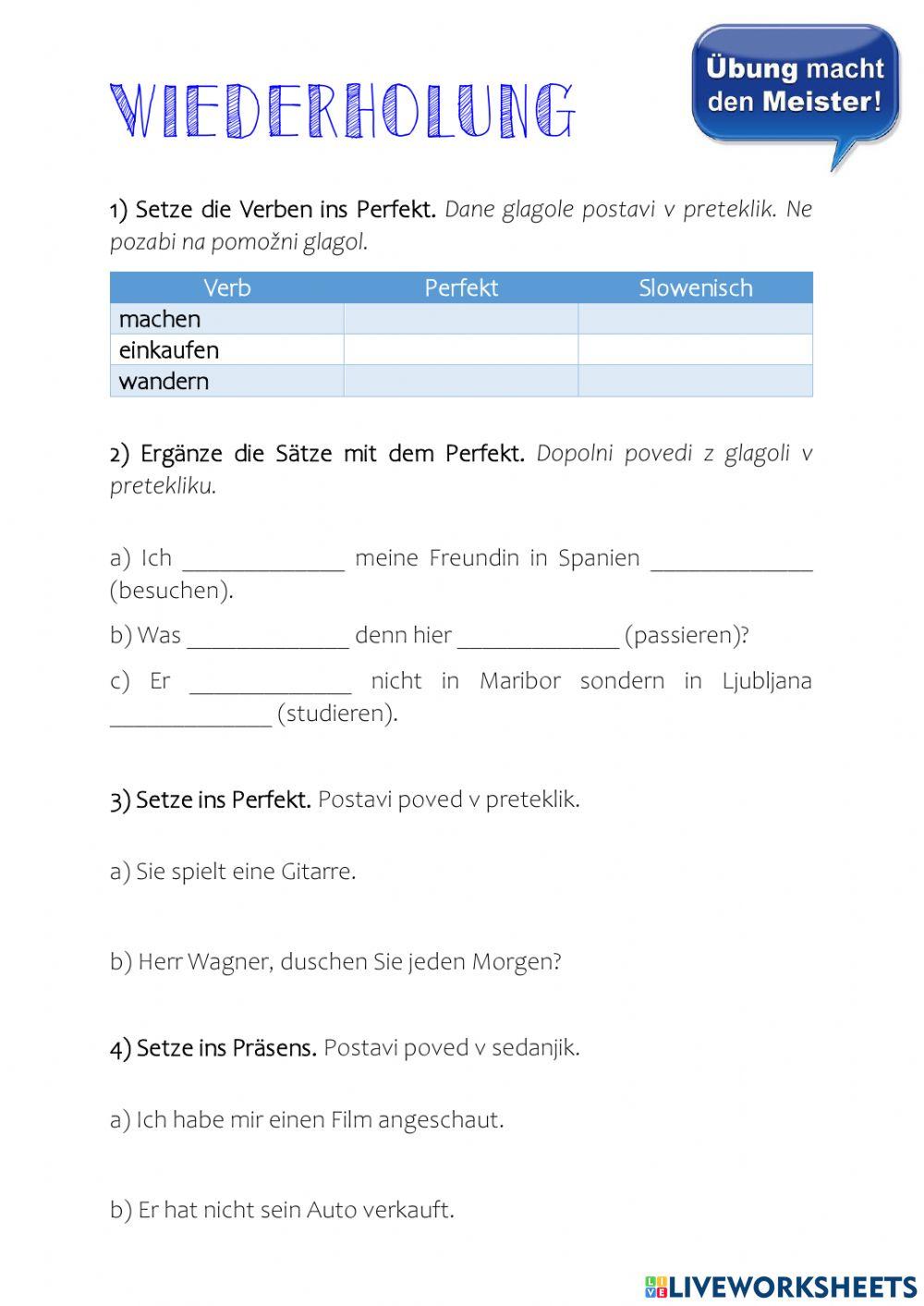 Perfekt mir regelmäßigen Verben