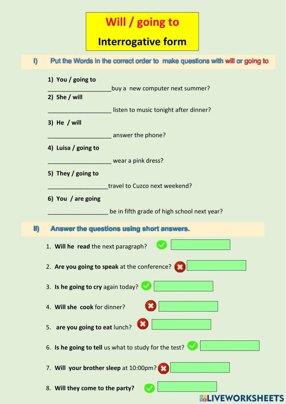 Resultado de imagen para exercises simple future and be going to