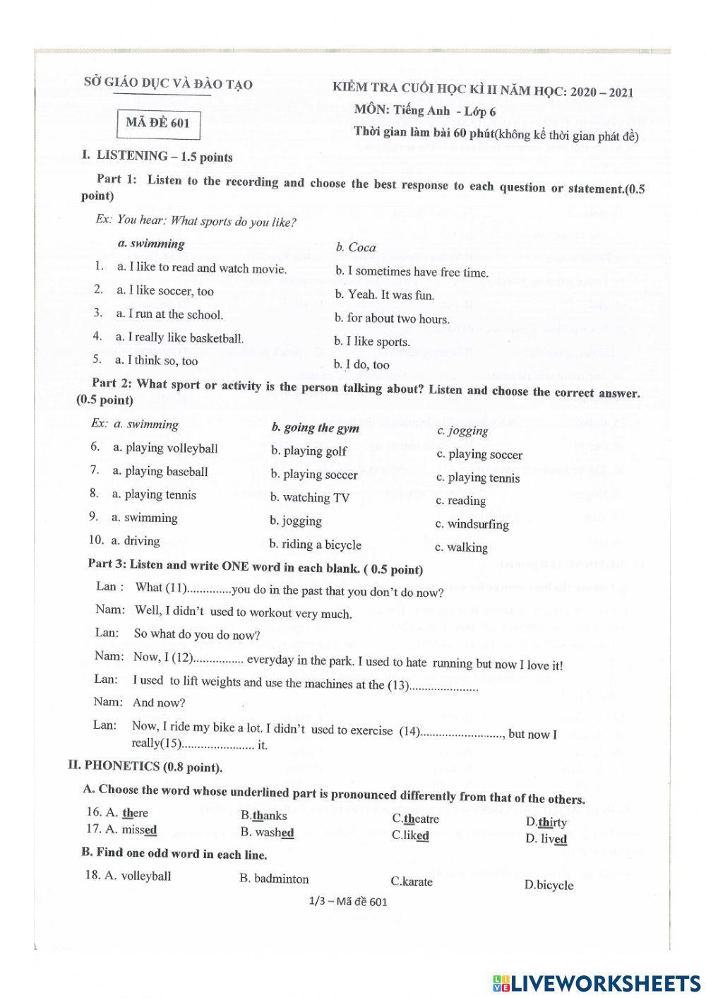 Đề thi HK2 - 6 - Bình Dương 2020 - 2021 Ms Trúc