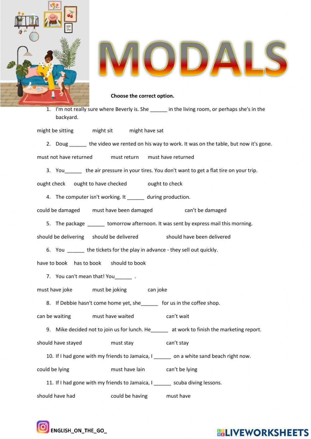 Modals online pdf exercise for int Live Worksheets