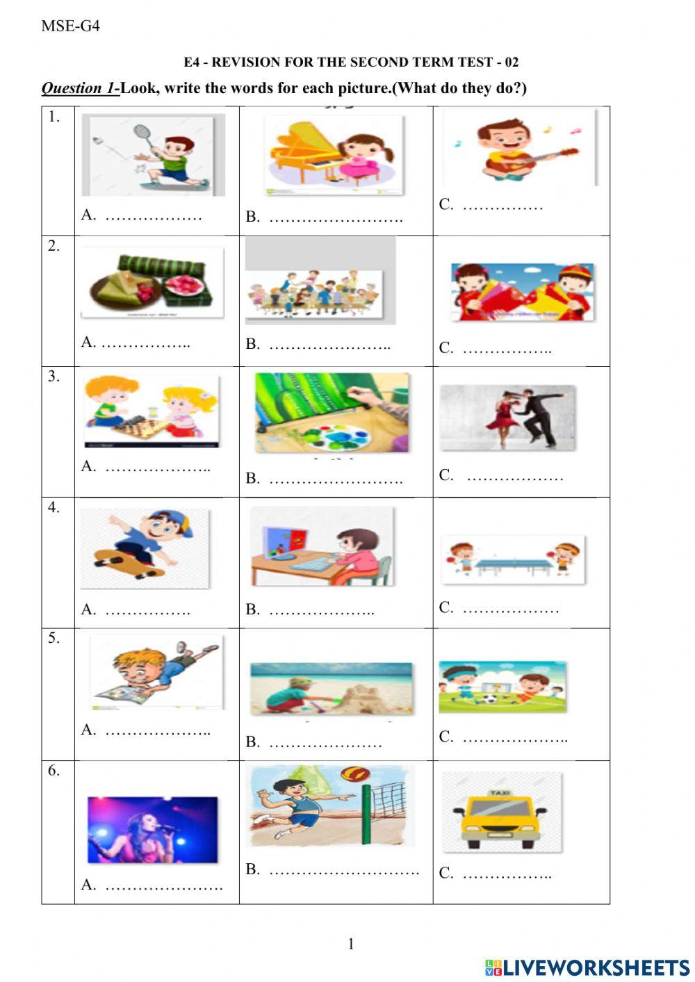 E4 - revision for the second term test - 02