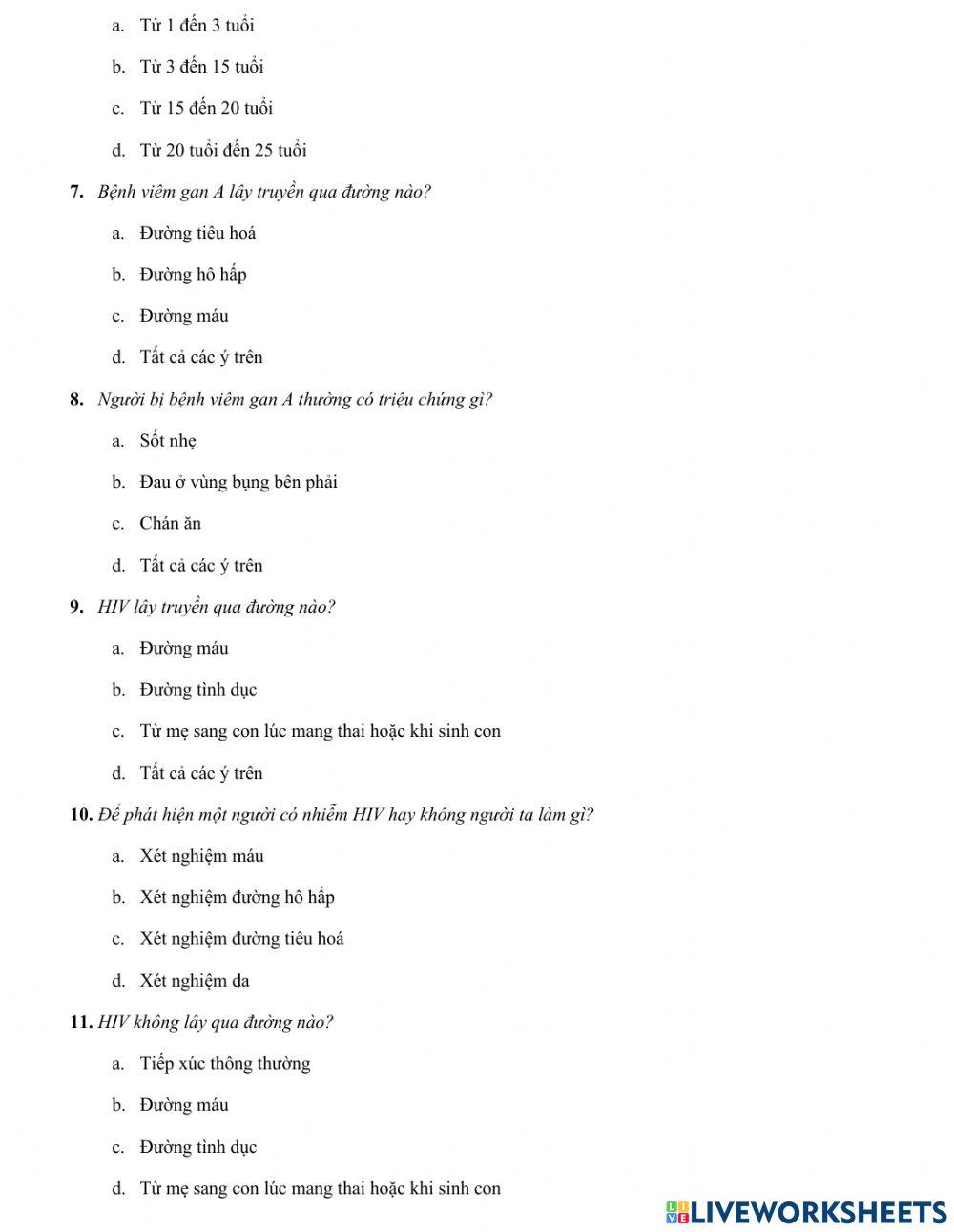 Bài tập trắc nghiệm môn khoa học lớp 5