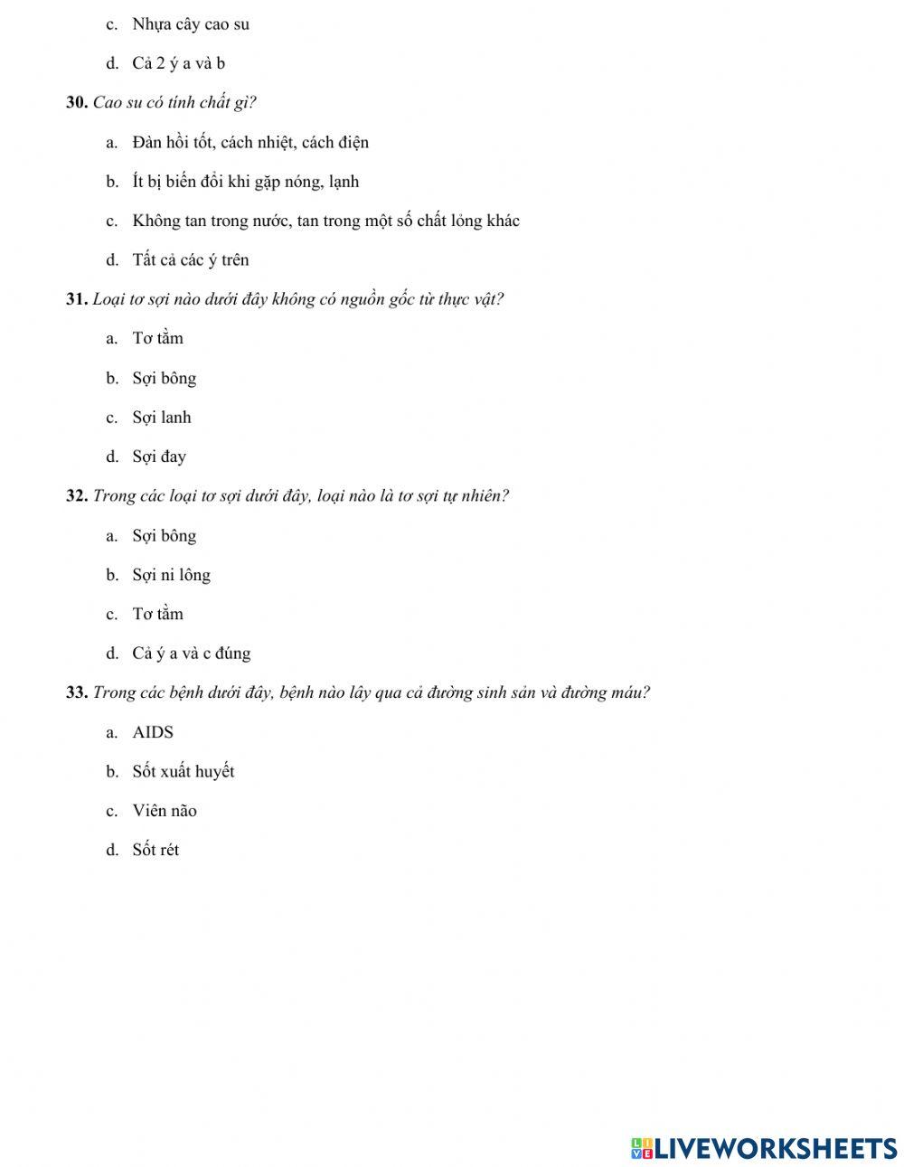 Bài tập trắc nghiệm môn khoa học lớp 5