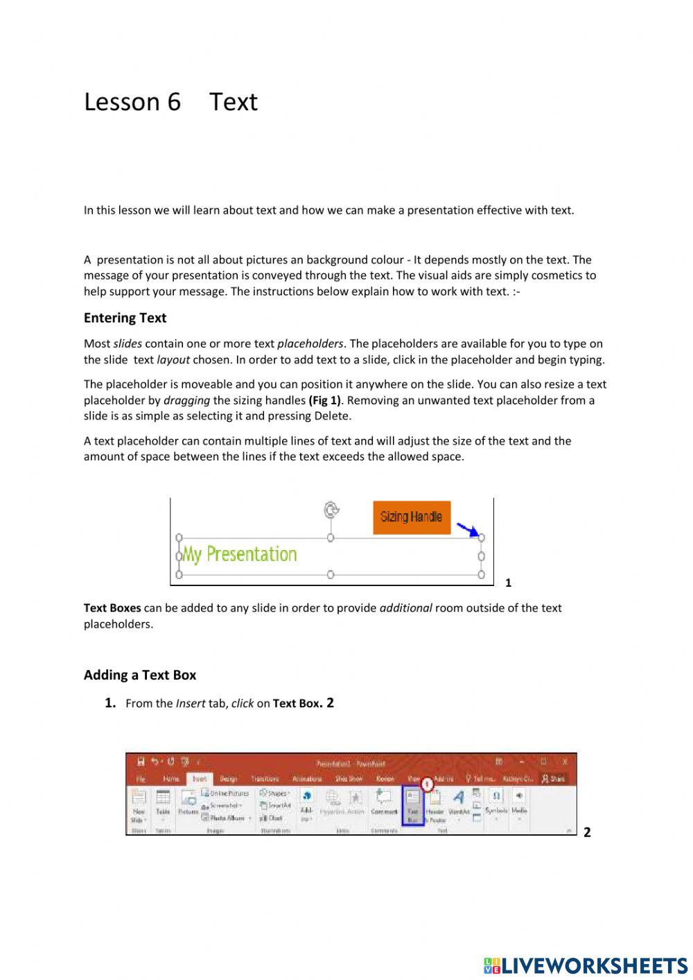 Lesson 6 Text worksheet | Live Worksheets