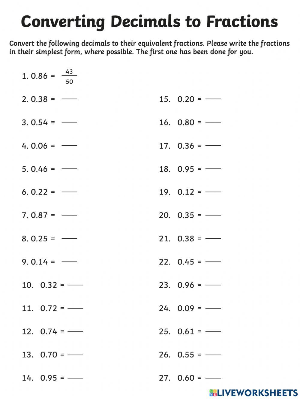 Decimals interactive exercise for 6 Live Worksheets