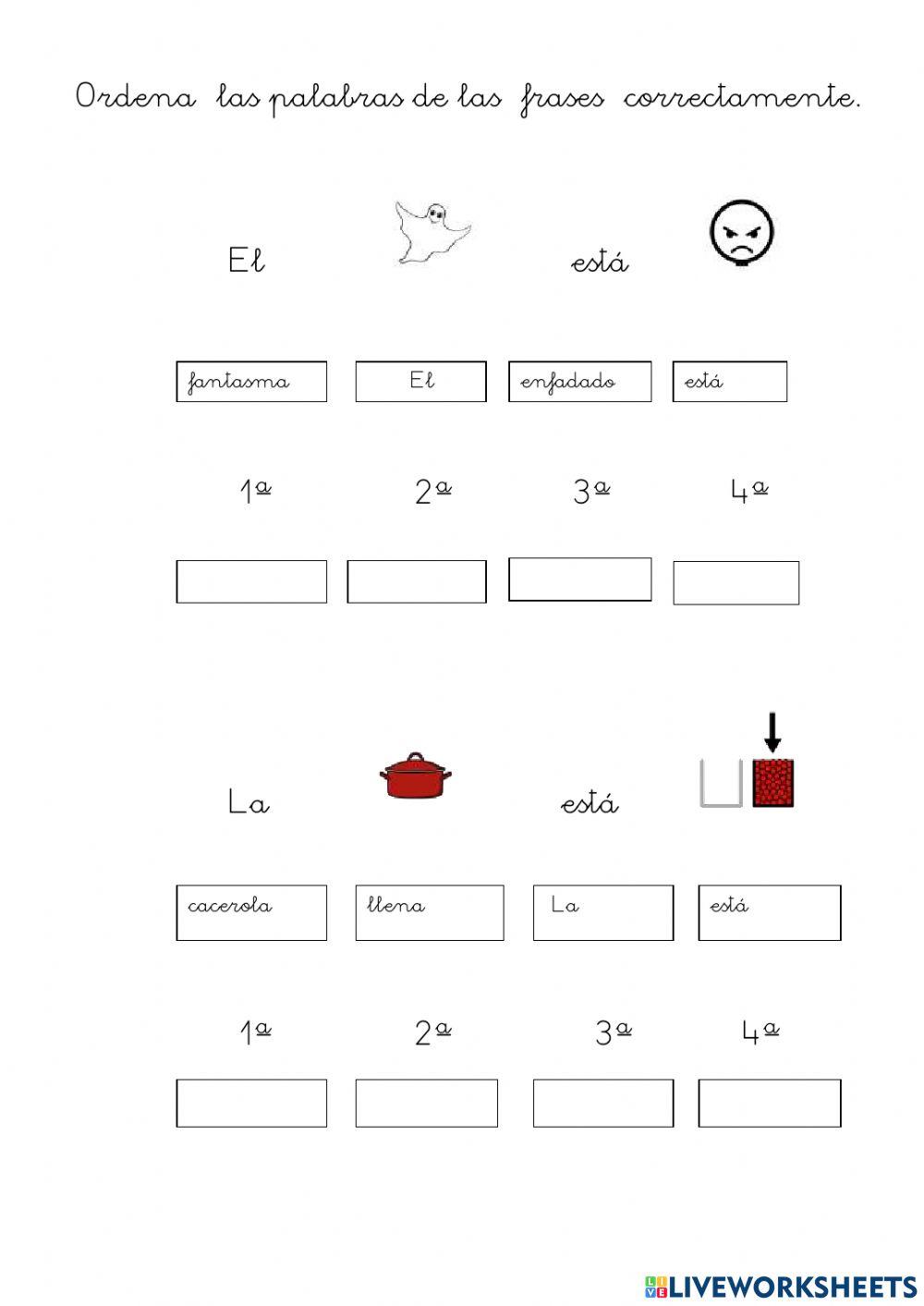 Ordenar las palabras de las frases correctamentete