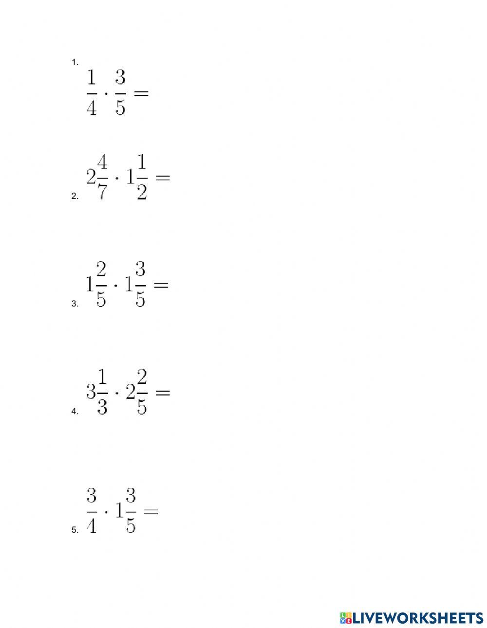 Mixed number multiplication worksheet Live Worksheets