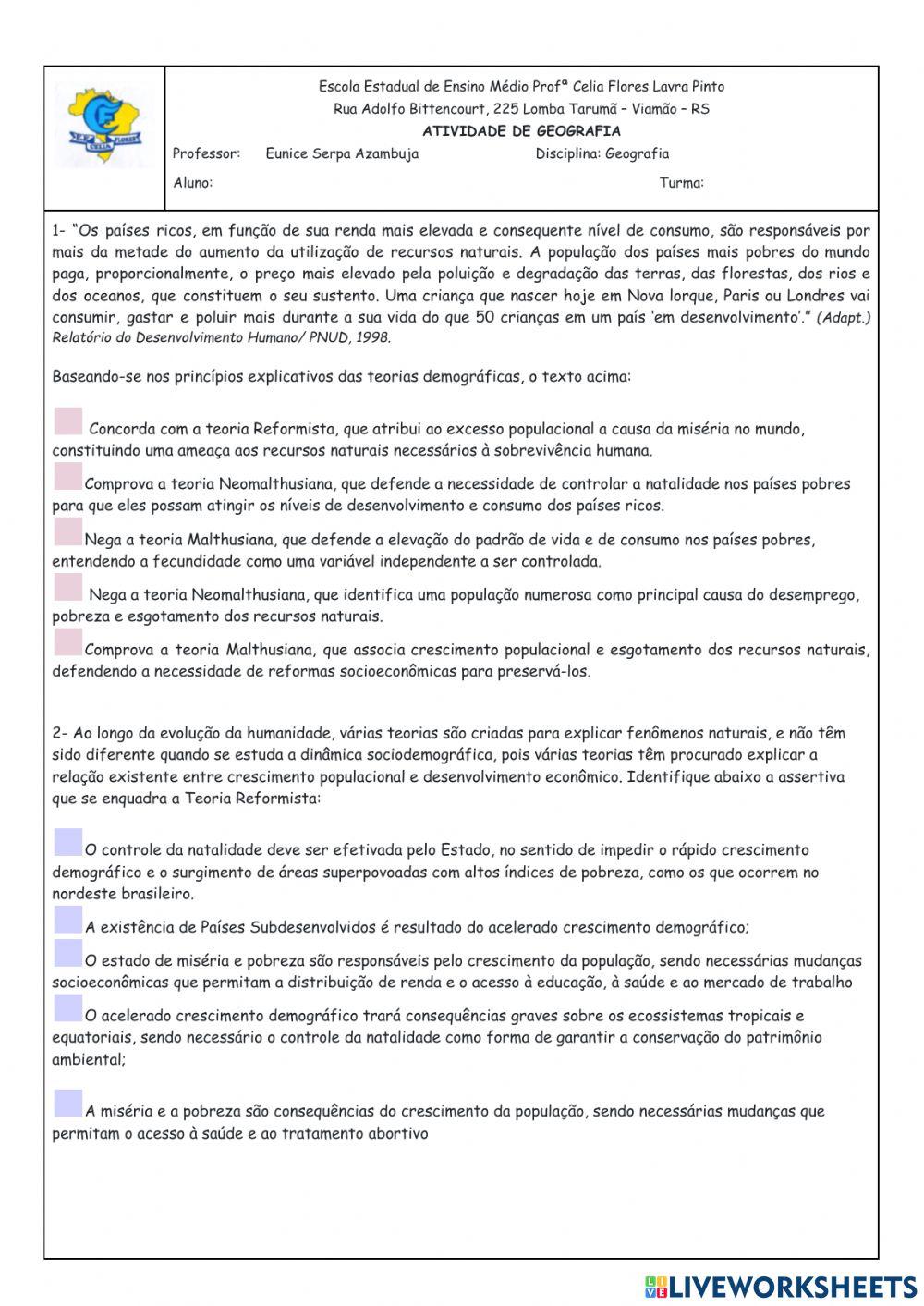Teorias Demográficas 3º Ano
