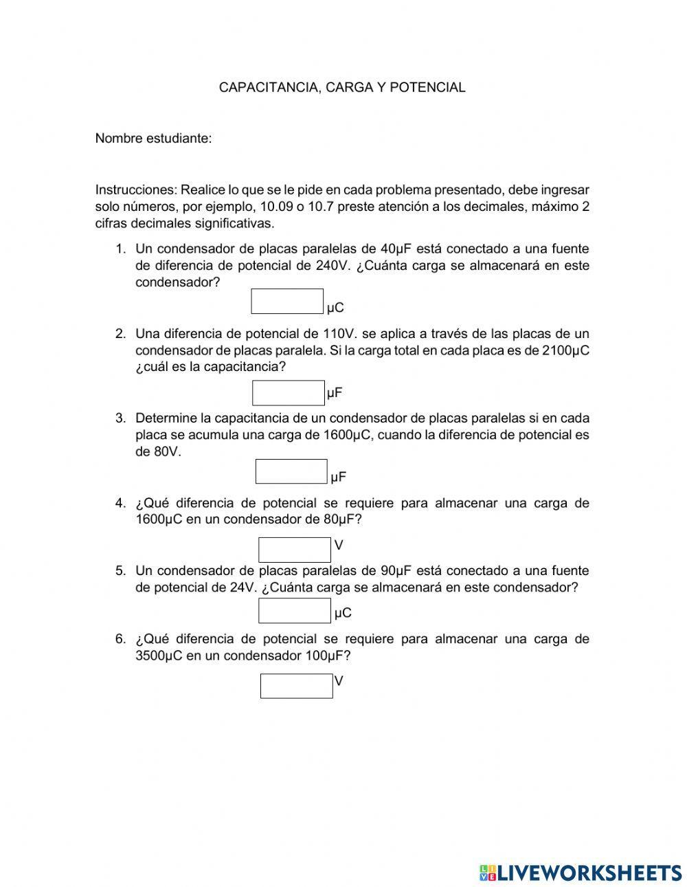 Capacitancia, carga y potencial