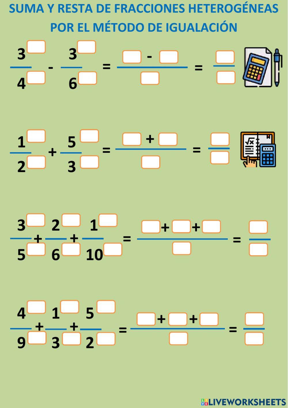 Suma y resta de fracciones por igualación