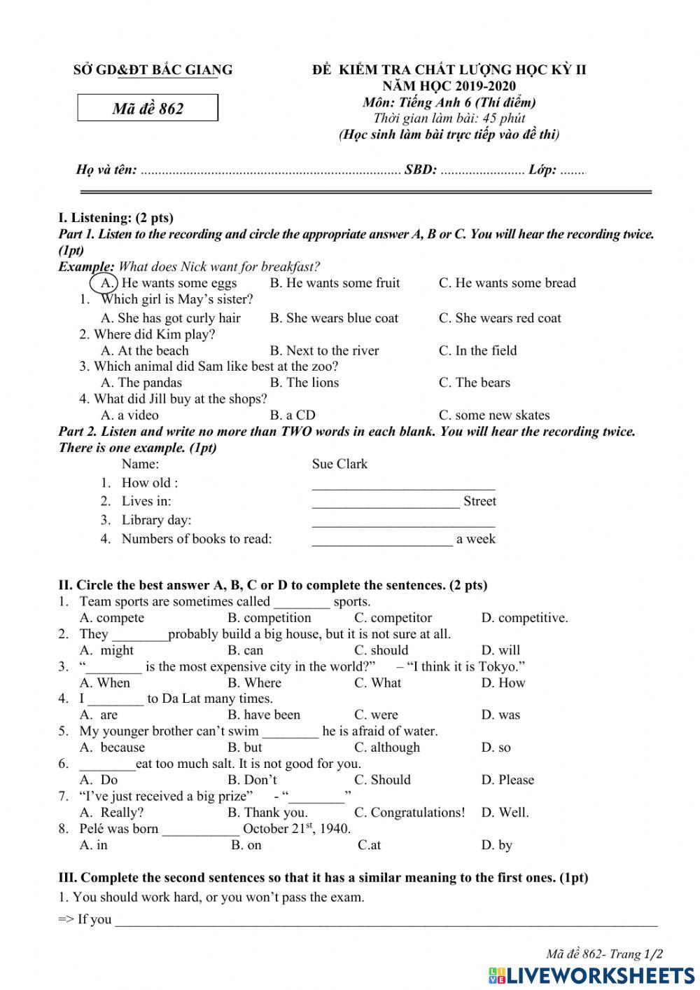 Đề kiểm tra thử