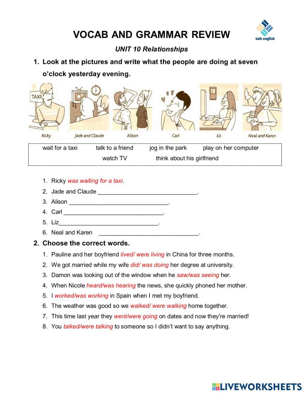 VOCAB AND GRAMMAR REVIEW UNIT 10 Relationships