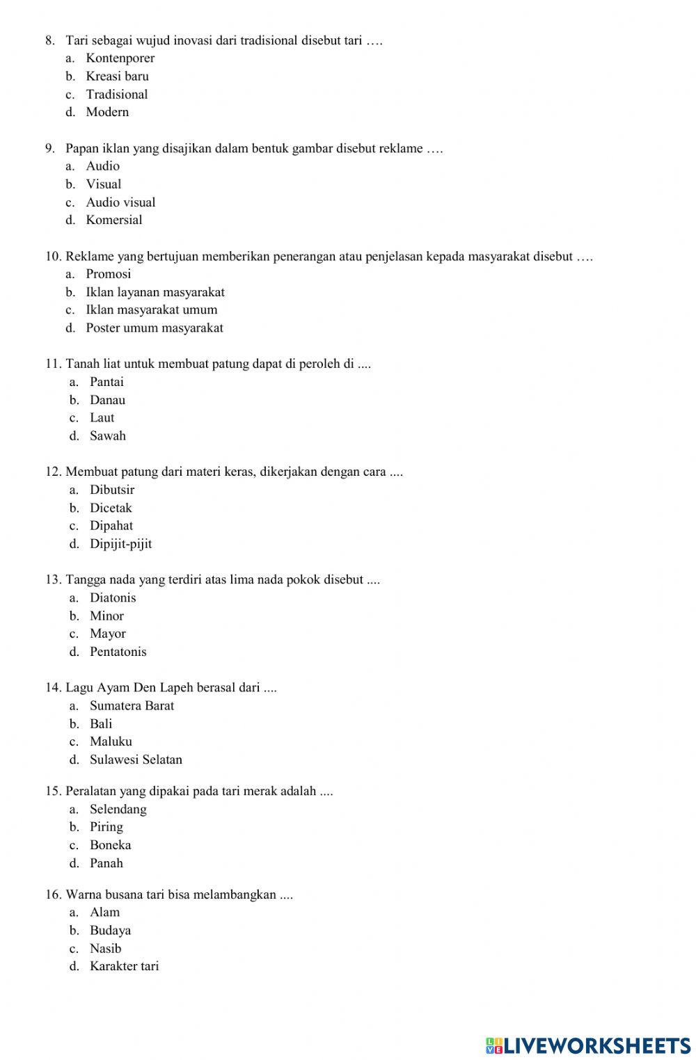 PAT Seni Budaya dan Prakarya (SBdP)