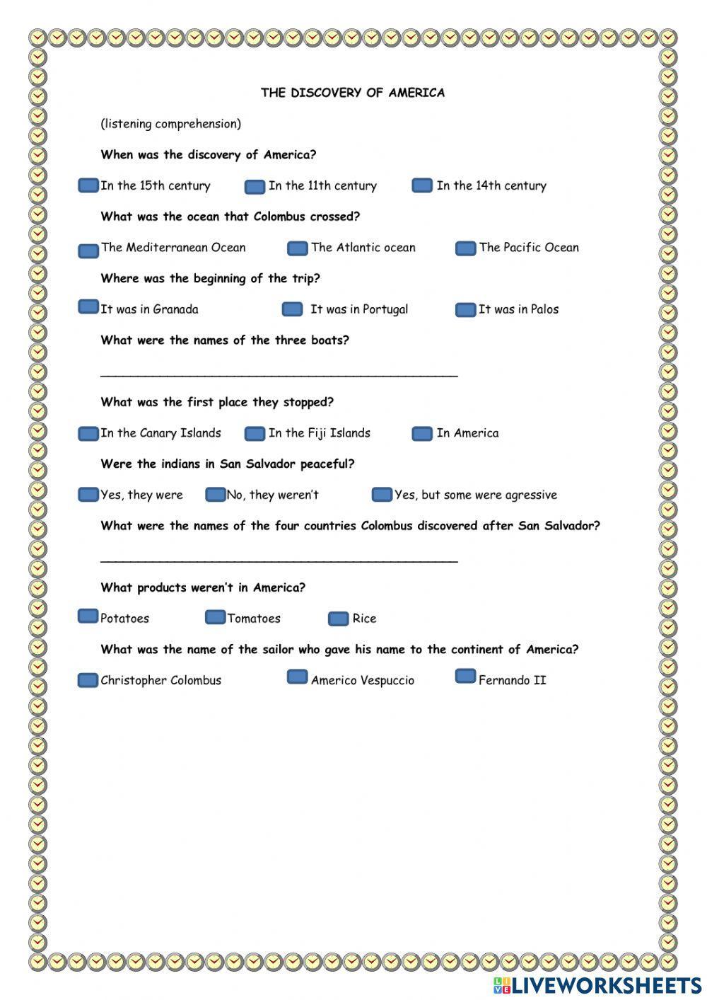 Listening comprehension: the discovery of America