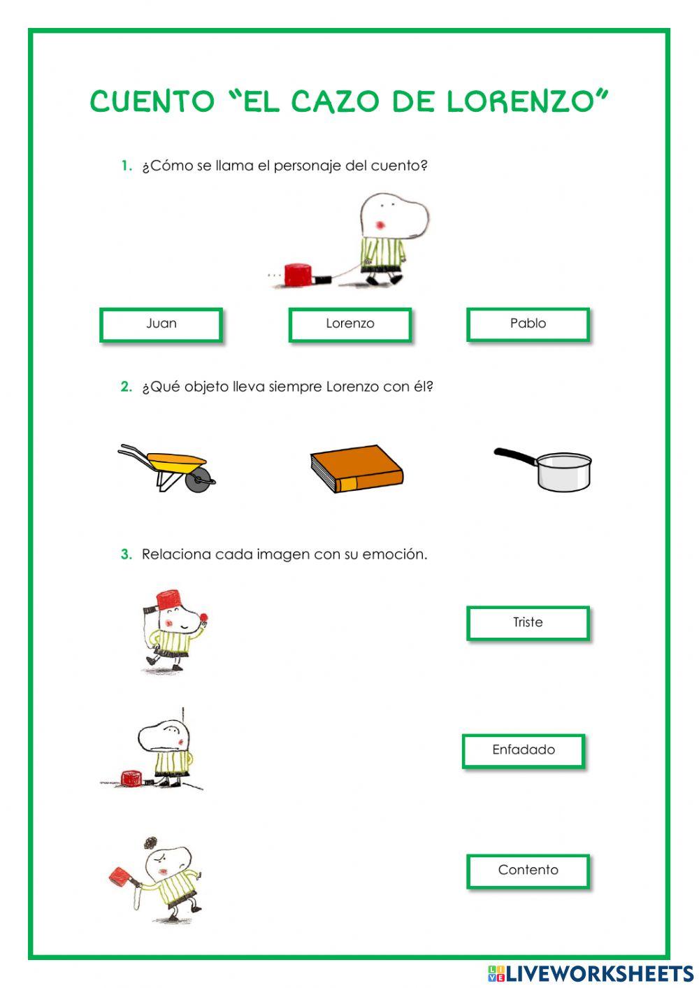Actividades cuento El Cazo de Lorenzo worksheet Live Worksheets