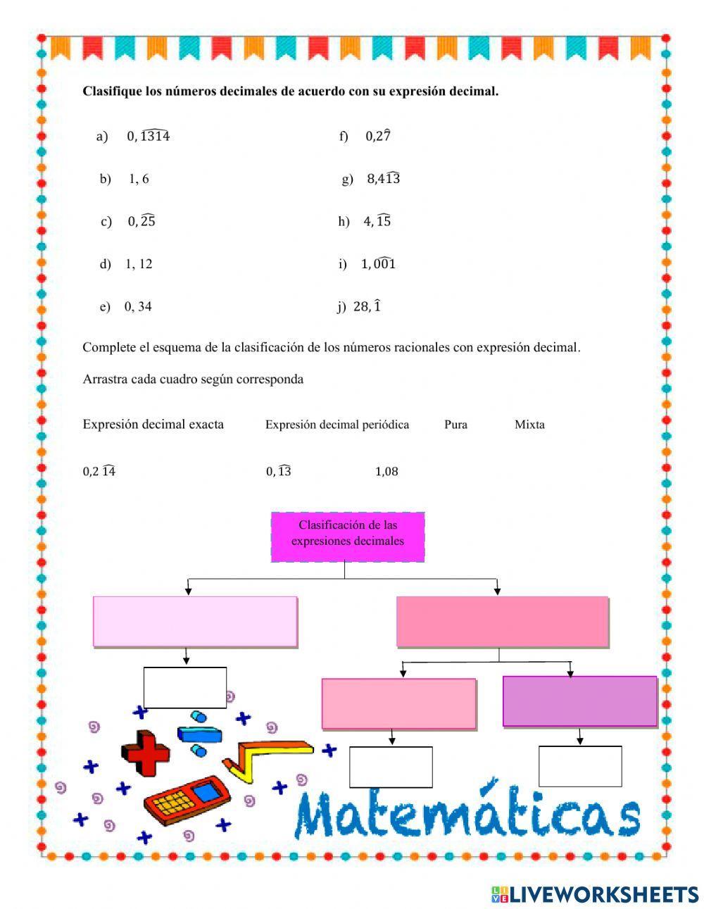 Clasificación de expresiones decimales
