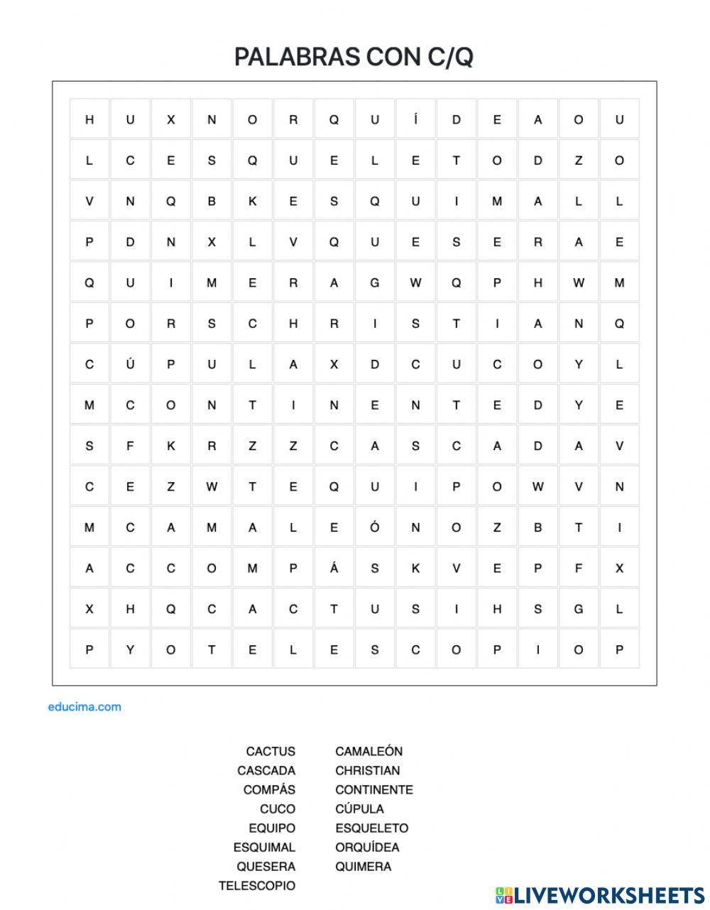 Sopa letras palabras con c-q