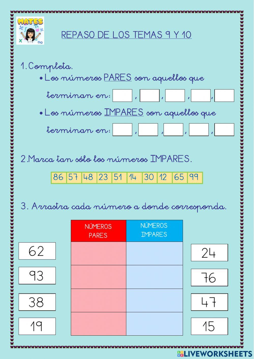 Repaso Mate temas 9 y 10 Repaso Mate temas 9 y 10