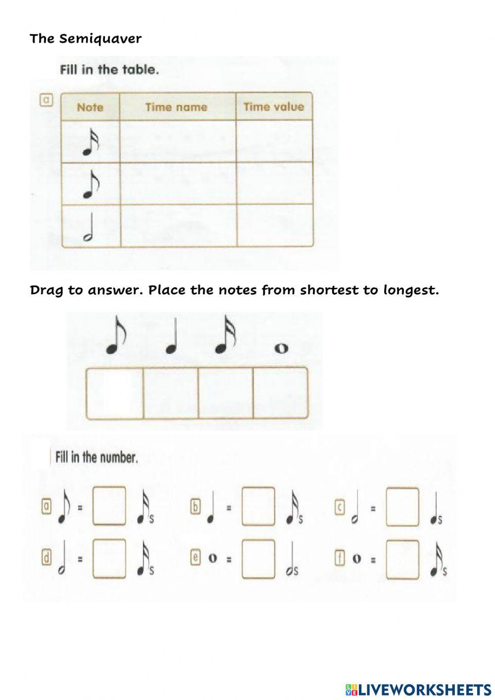 Semiquaver Worksheet