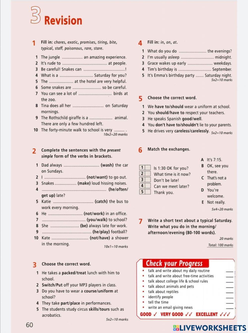 Prime Time 1, Module 3 Revision