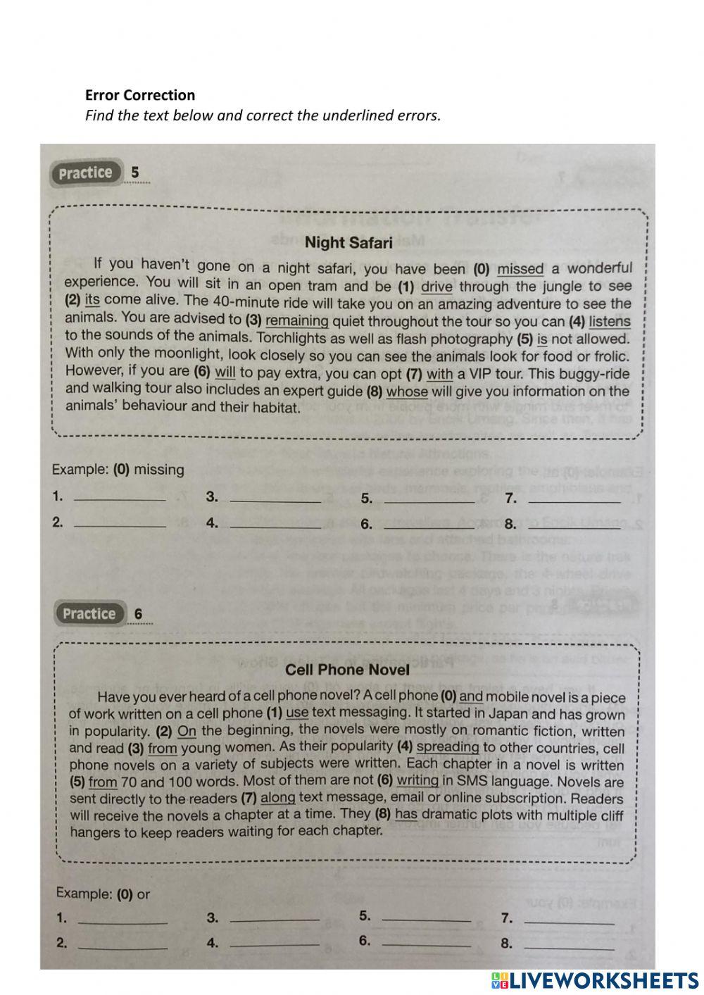 Form 1 Comprehension - Error Correction-Information Transfer-Short Answer